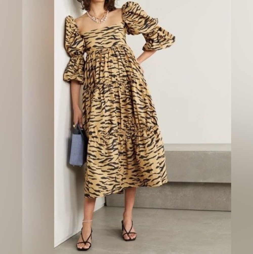 REJINA PYO Nola Tiered Tiger-print Dress In Animal Size 14